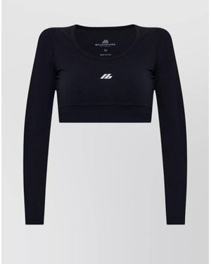 Balenciaga Logo-Print Cropped Long-Sleeve Top - Blue