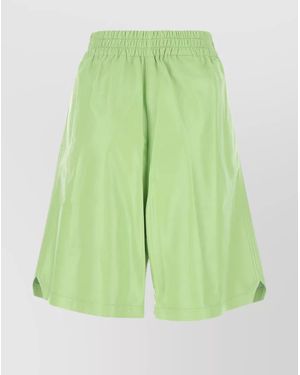 Bottega Veneta Leather Shorts With Elastic Waist And Wide Leg - Green