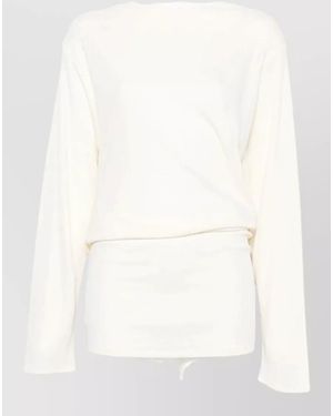 Jacquemus Draped Cutout Boat Neck Long Sleeve Mini Dress - Natural
