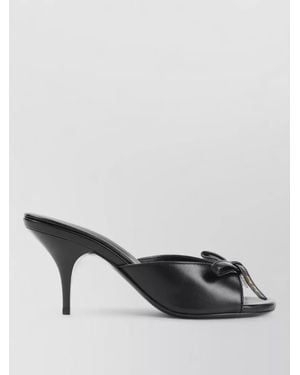 Miu Miu Lamb Leather Slippers Bow Open Toe Stiletto - Gray