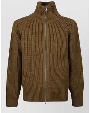 Dries Van Noten High Collar Full Zip Knit Jumper - Green