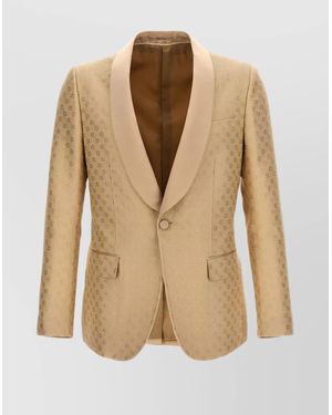 Gucci Jacquard Blazer With Shawl Lapel And Back Vent - Natural