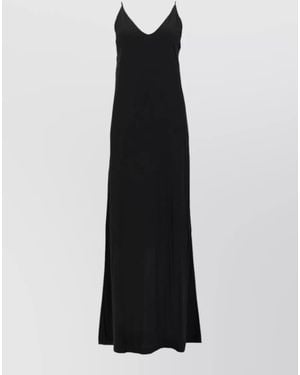 Nude Long Dress V Neckline Spaghetti Straps Slits - Black