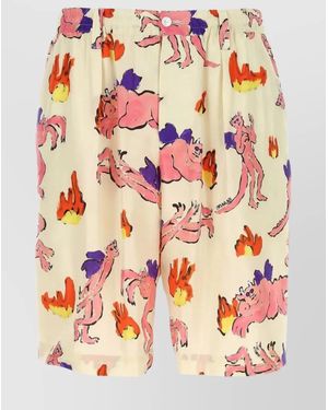 Marni Silk Printed Tailored Shorts - Natural