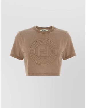 Fendi Cotton Cropped Logo T-Shirt - Natural