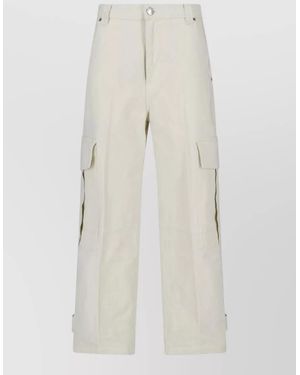 Ami Paris Straight Trousers Adjustable Cuffs Cargo Pockets - Natural