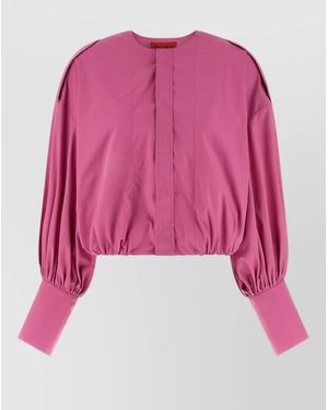 Thelatest Diana Cropped Blouse Long Sleeves Cutouts - Pink