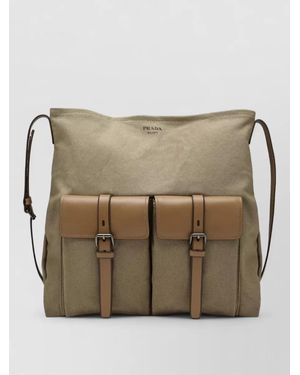 Prada Shoulder Bag Dual Front Pocket Design - Natural