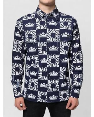 Dolce & Gabbana Crown Logo Slim Fit Cotton Shirt - Blue