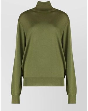 Saint Laurent Turtleneck Sweater With Long Sleeves And Ribbed Edges - Green