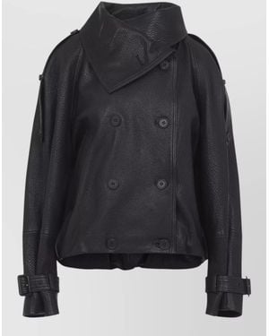 Acne Studios Cropped Leather Bomber Jacket High Collar - Black