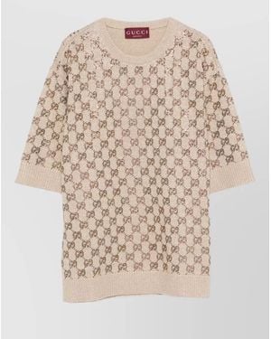 Gucci Gg Wool Jumper Crew Neck Short Sleeves - Natural