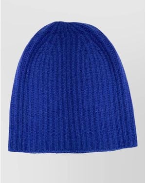 LA ROSE Cashmere Beanie Hat Ribbed Texture - Blue