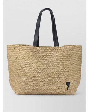 Ami Paris Raffia Shoulder Bag - Natural