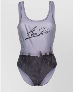 Acne Studios Denim Shorts Print Swimsuit - Purple