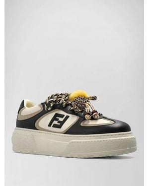 Fendi Match Leather Platform Trainers Charms Round Toe - Multicolour