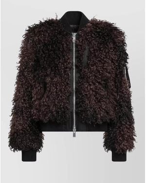 Sacai Faux Fur Bomber Jacket Stand Collar Ribbed - Black