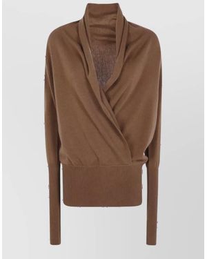 7 For All Mankind Cashmere Wool V-Neck Wrap Jumper - Brown