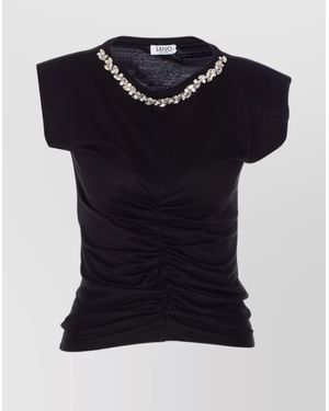 Liu Jo Crystal Embellished Cap Sleeve Ruched Top - Blue
