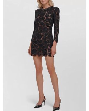 Self-Portrait Lace Mini Dress Crew Neck Beads - Black