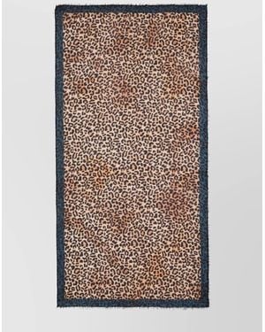 Faliero Sarti Leopard Print Rectangular Scarf Fringed Edges - Brown