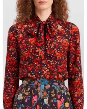 Gucci Silk Printed Pleated Midi Skirt - Red