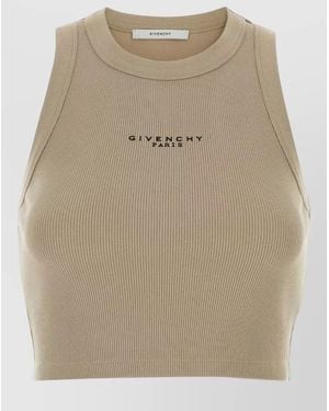 Givenchy Ribbed Cotton Cropped Sleeveless Top - Natural