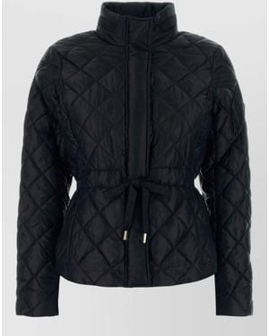 Michael Kors Padded Jacket High Collar Long Sleeves Waist Tie - Blue