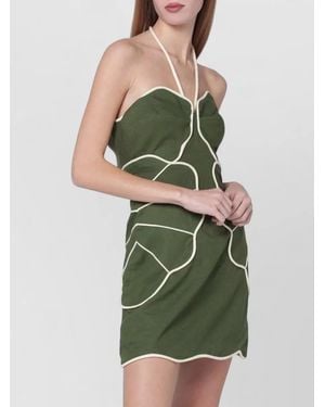 FARM Rio Halter Neck Dress Contrast Piping Smocked Back - Green