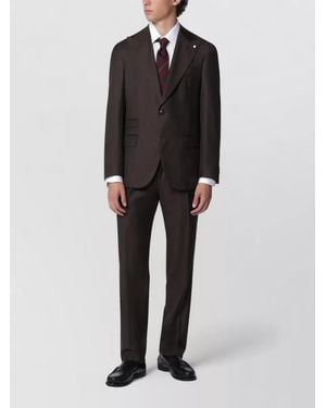 Luigi Bianchi Slim Fit Tailored Suit Long Sleeves V Neck - Black