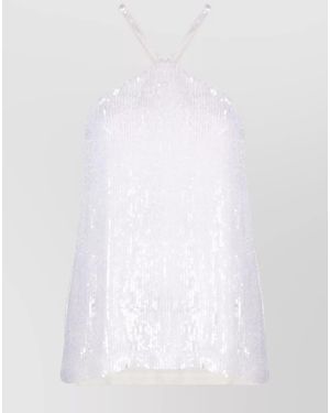 P.A.R.O.S.H. Sequined Halterneck Sleeveless Top - White