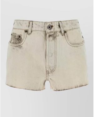 Miu Miu Denim Shorts Belt Loops Frayed Hem Pockets - Natural