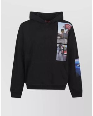 DIESEL Hooded Sweater With Front Graphic Print - Black
