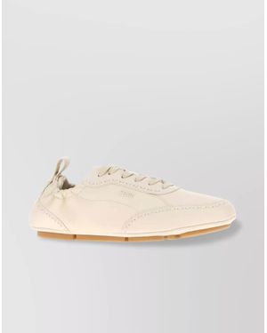 Fendi Low Profile Leather Sneakers With Round Toe - Natural