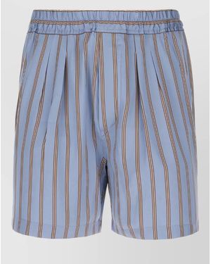 Tom Ford Silk Bermuda Shorts Striped Pleated Back Pockets - Blue