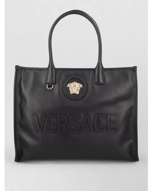 Versace Logo Tote Bag Featuring Top Handles - Black