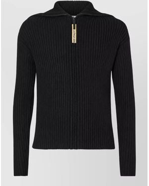 Fendi Ribbed Wool Turtleneck Zip Cardigan - Black