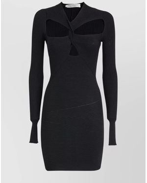 Philosophy Ribbed Cutout V-Neck Long-Sleeve Mini Dress - Black