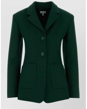 Loewe Wool Blend Blazer Front Pockets Lapel - Green