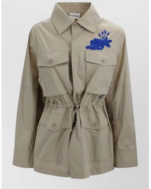 P.A.R.O.S.H. Embroidered Safari Jacket Drawstring Waist Pockets - Natural