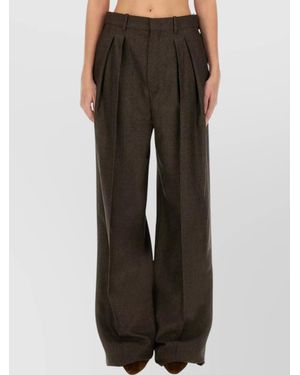Saint Laurent High Waist Wide Leg Wool Pants - Brown