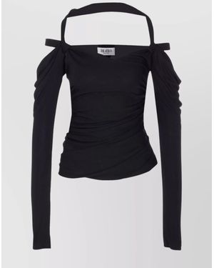 The Attico Asymmetrical Off-The-Shoulder Ruched Detailing Top - Blue