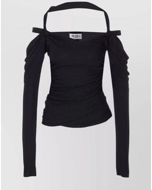 The Attico Asymmetrical Off-The-Shoulder Ruched Detailing Top - Blue
