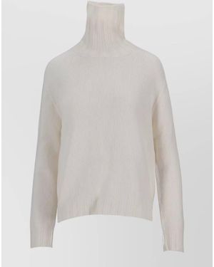 LA ROSE Turtleneck Knit Straight Cut Ribbed Cuffs Hem - White