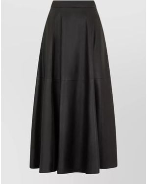 Raquel Diniz Leather Midi Skirt Flared High Waist - Black