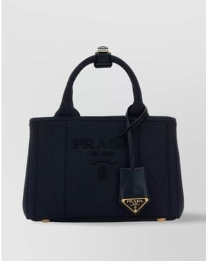 Prada Structured Canvas Shopping Bag - Blue