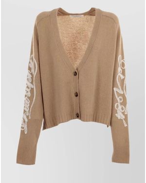 Philosophy Cashmere V-Neck Ribbed-Hem Cardigan - Natural