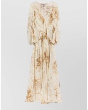 Semicouture Floral-Print V-Neck Gathered-Waist Maxi Dress - Natural