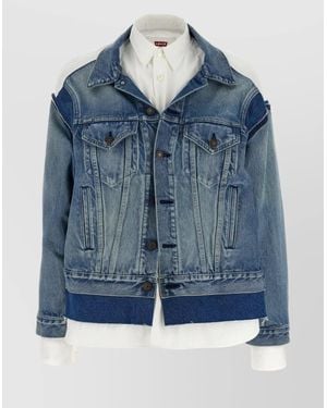 Junya Watanabe Levi's Shirt Denim Jacket With Contrast Fabric - Blue