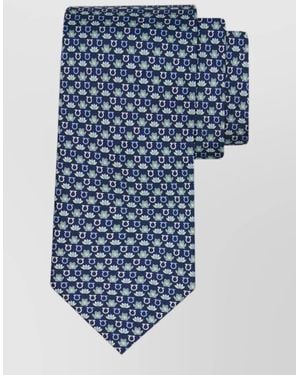 Ferragamo Silk Tie Frog And Lily Pad Motif - Blue